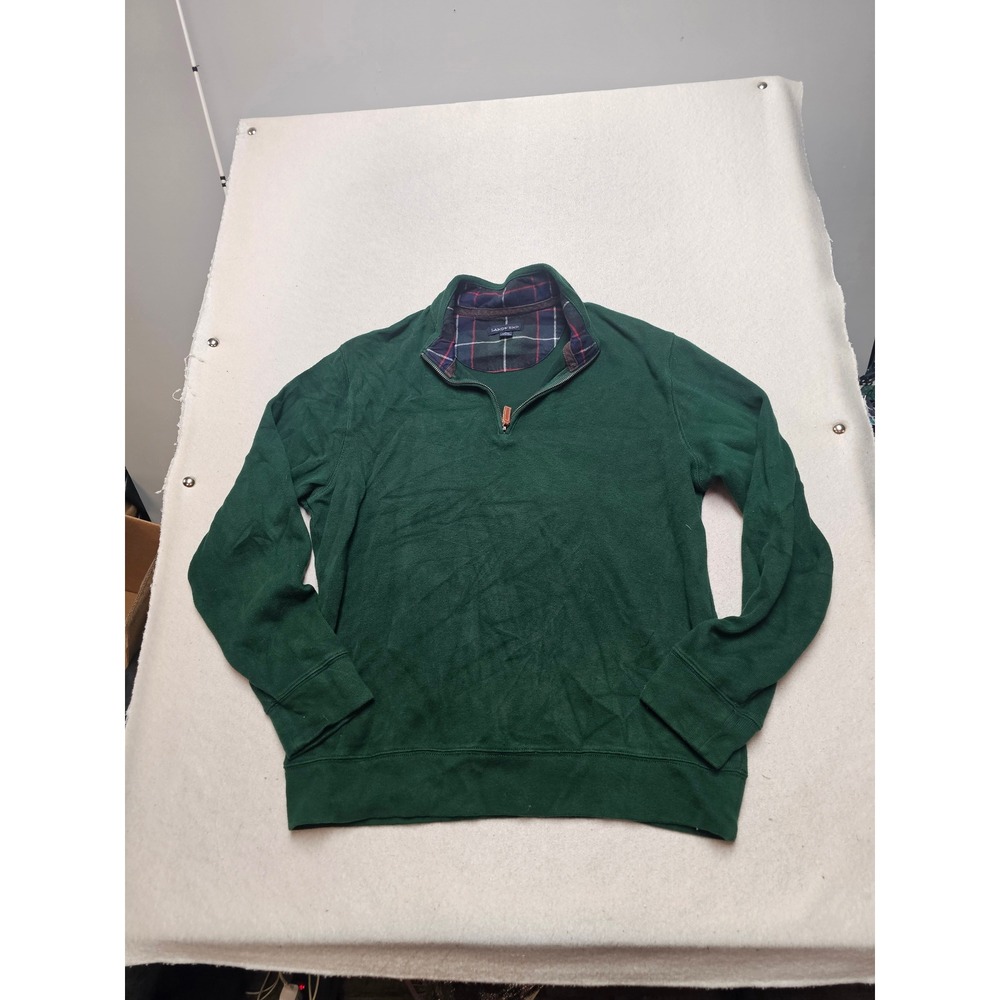 Lands End Mens Green Quarter Zip Pullover Plaid Collar Sweatshirt Large 42-44
